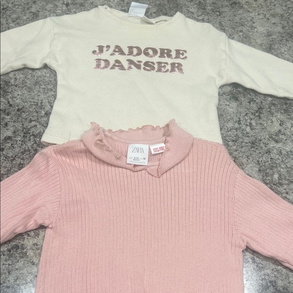 Zara Other - Zara Kids Pink Ribbed and Cream Graphic Tops